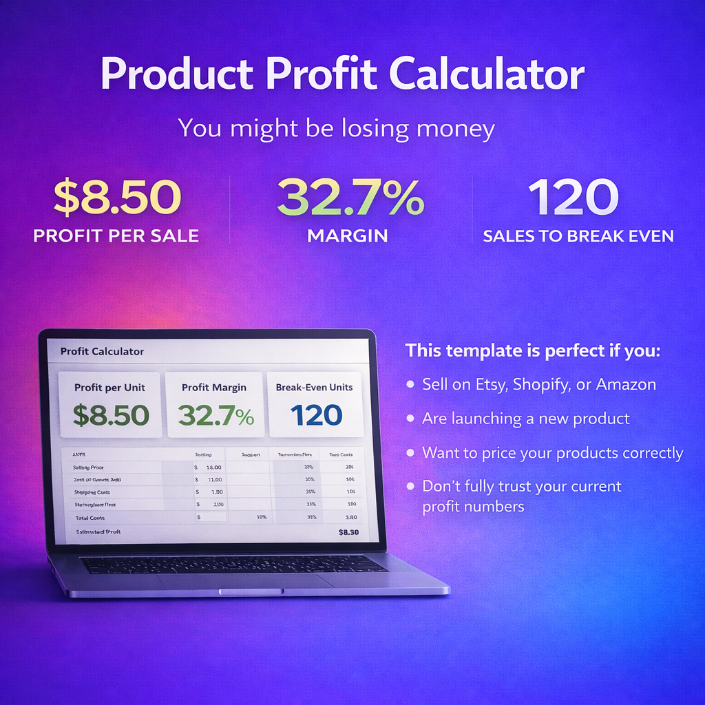 Product Profit Calculator — Excel template preview